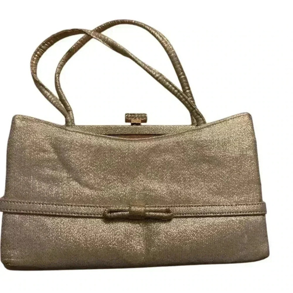 Admiral Handbags - Admiral Vintage Gold Metallic Clutch with Ornate Clasp Formal Bag